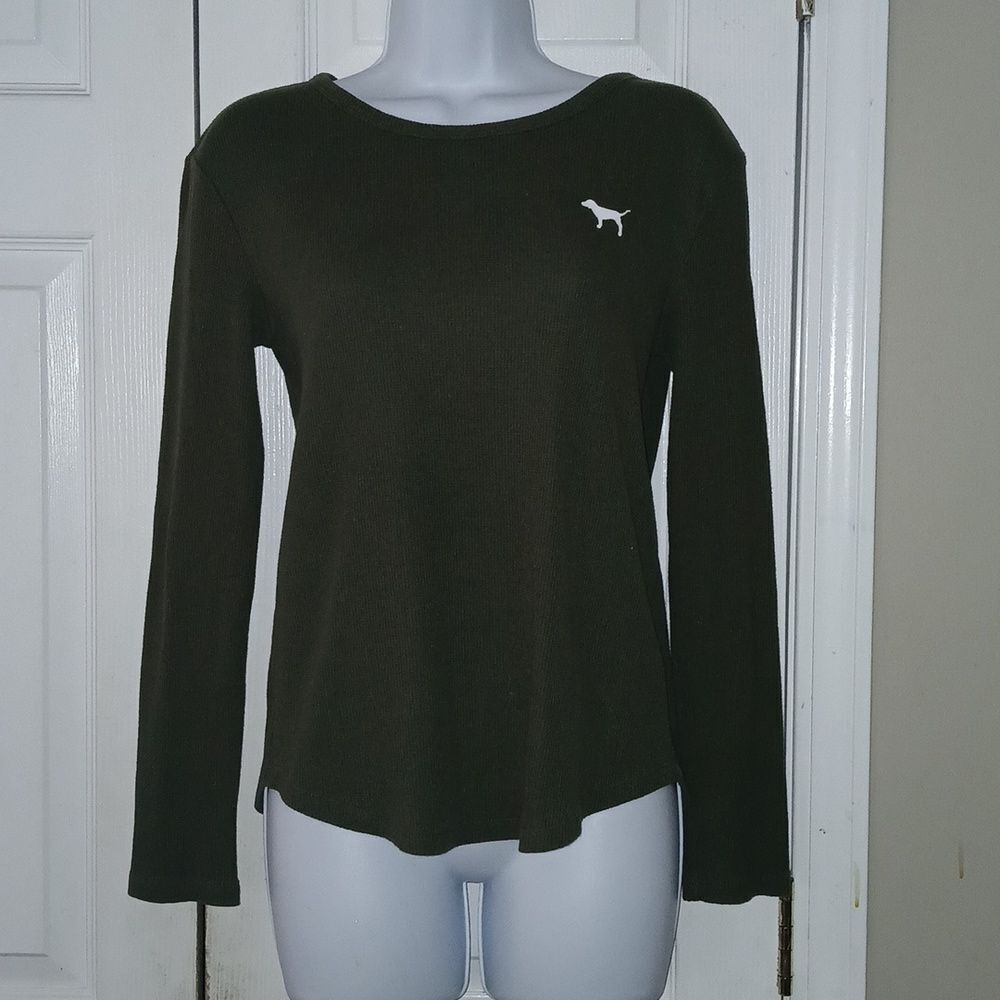 Victoria's Secret olive green thermal long sleeve shirt  Sz XS EUC